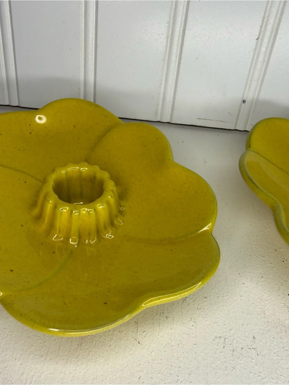 VINTAGE Frankoma Pottery Plainsman Autumn Yellow Candlestick Holder Set